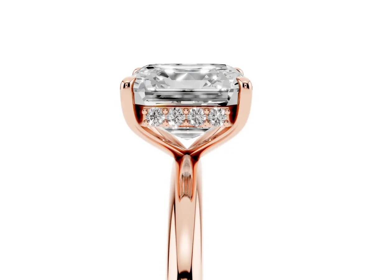 Asscher Cut Diamond Solitaire Ring with Thin Band and Four-Prong Setting Rose gold