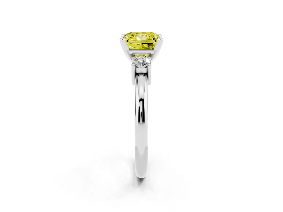 Fancy Yellow Three-Stone Princess Cut Cut Diamond Solitaire with Prong Setting and Classic Band Platinum