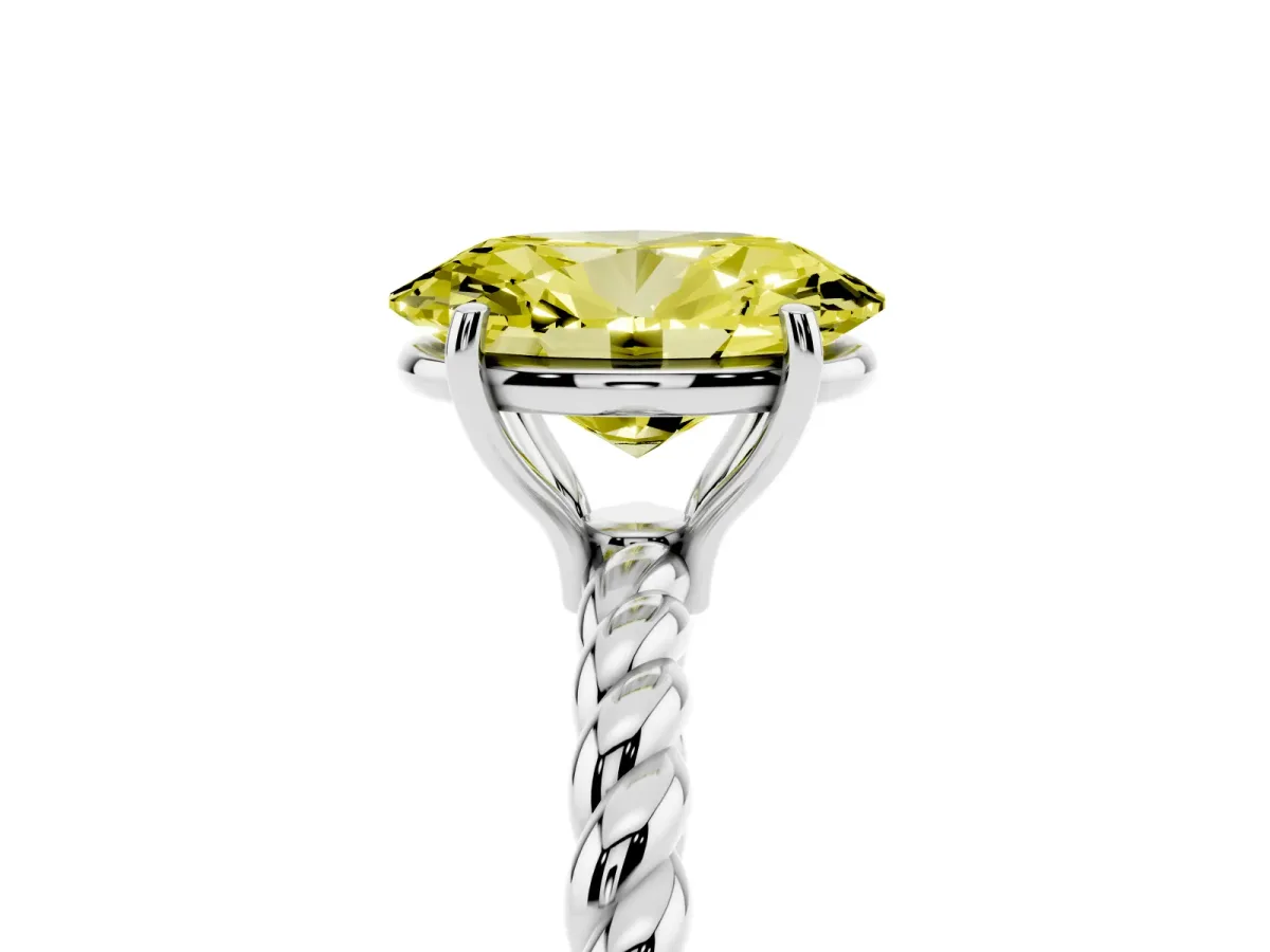 Fancy Yellow Oval Cut Solitaire Twisted Band 4-Prong Ring Platinum