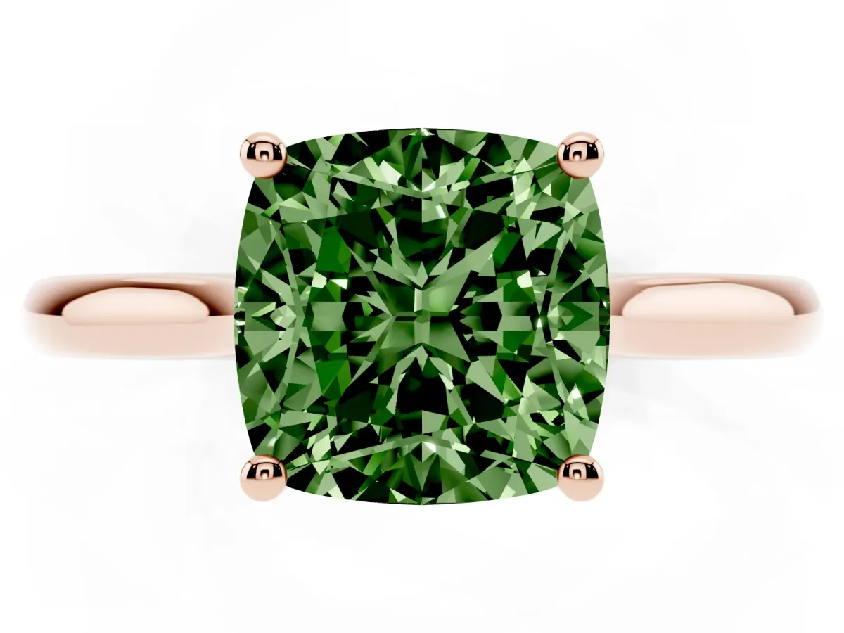 Fancy Green Cushion Cut Cut Solitaire Ring with Cathedral Band and Four-Prong Setting Rose gold
