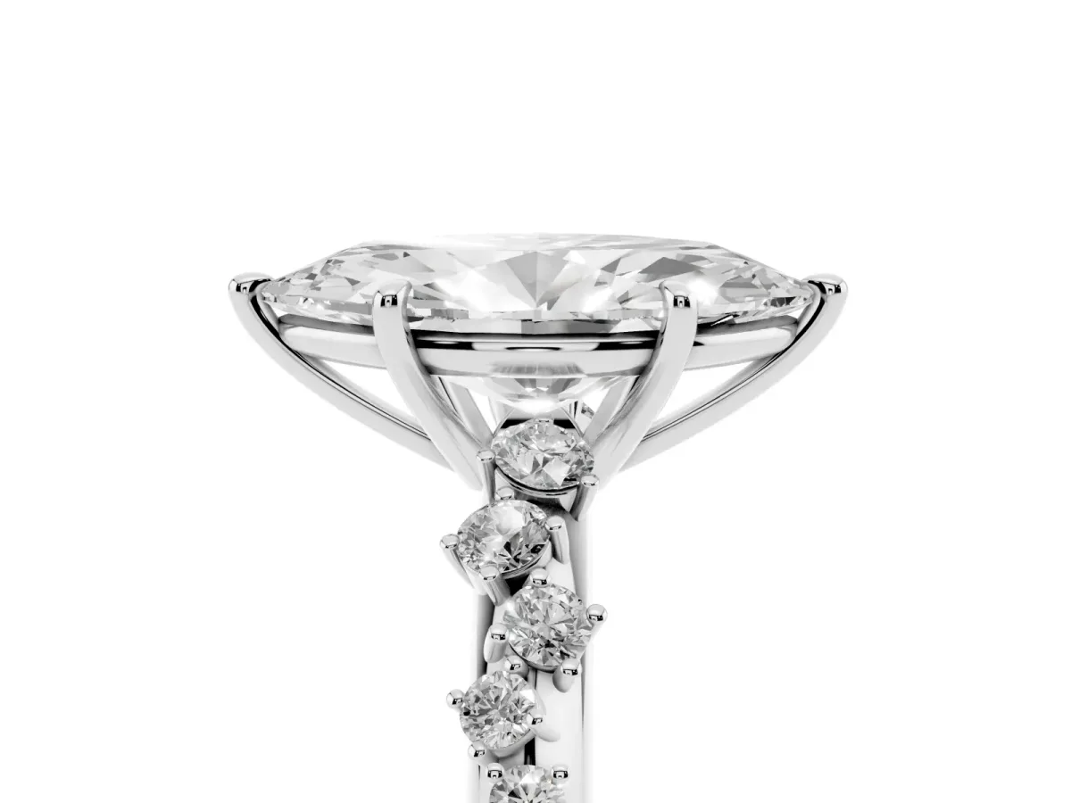 Marquise Cut Diamond Cluster Side Stone Solitaire Ring with Prong Setting Silver