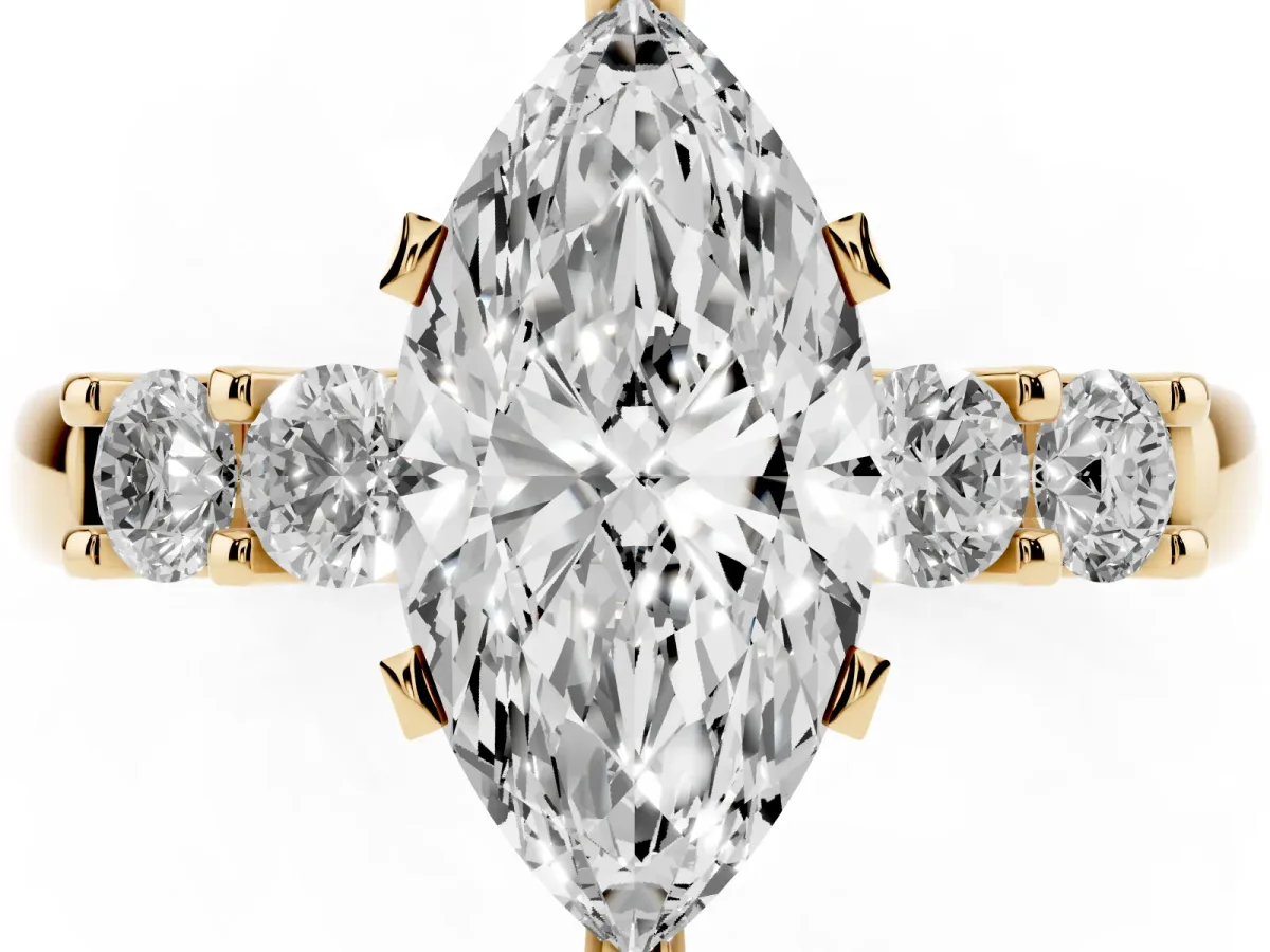 Marquise Cut Brilliant Cut Diamond Five-Stone Prong Set Engagement Ring with Channel Band Yellow gold