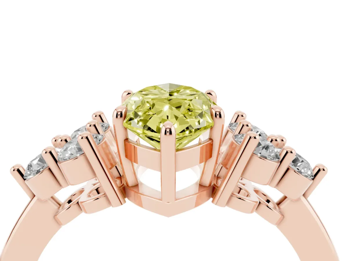 Fancy Yellow Marquise Cut Brilliant Diamond Cluster Accent Solitaire Ring with Prong Setting Rose gold