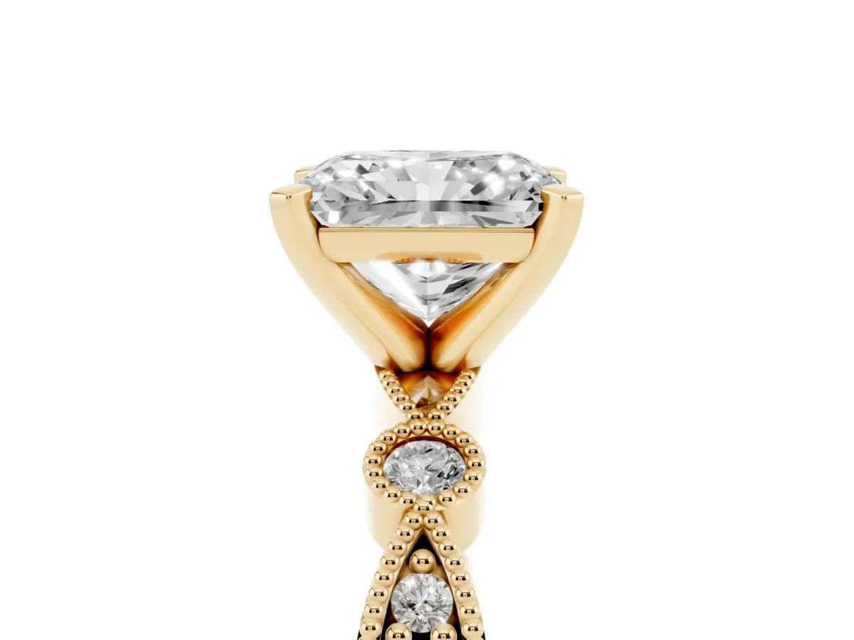 Radiant Cut Milgrain Bezel Diamond Engagement Ring with Solitaire Prong Setting Yellow gold