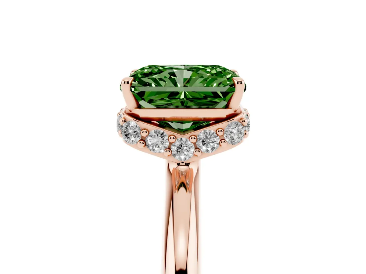 Fancy Green Radiant Cut Brilliant Solitaire Engagement Ring with Six-Prong Setting and Classic Band Rose gold