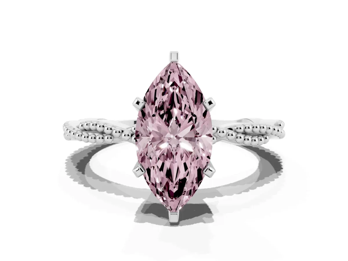 Fancy Pink Marquise Cut Solitaire Twisted Band with Bead Prong Setting Silver