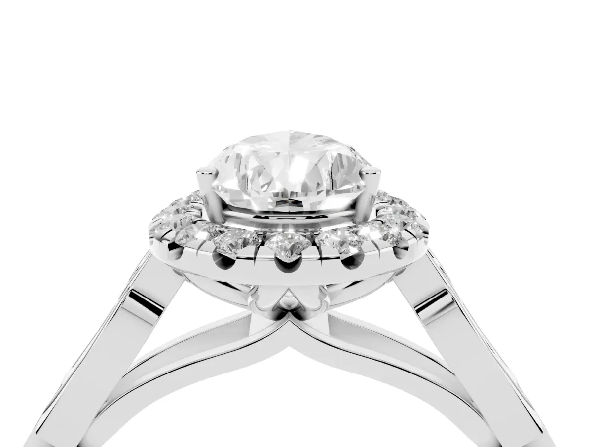 Pear Cut Halo Diamond Engagement Ring with Filigree Band and Four-Prong Setting Platinum
