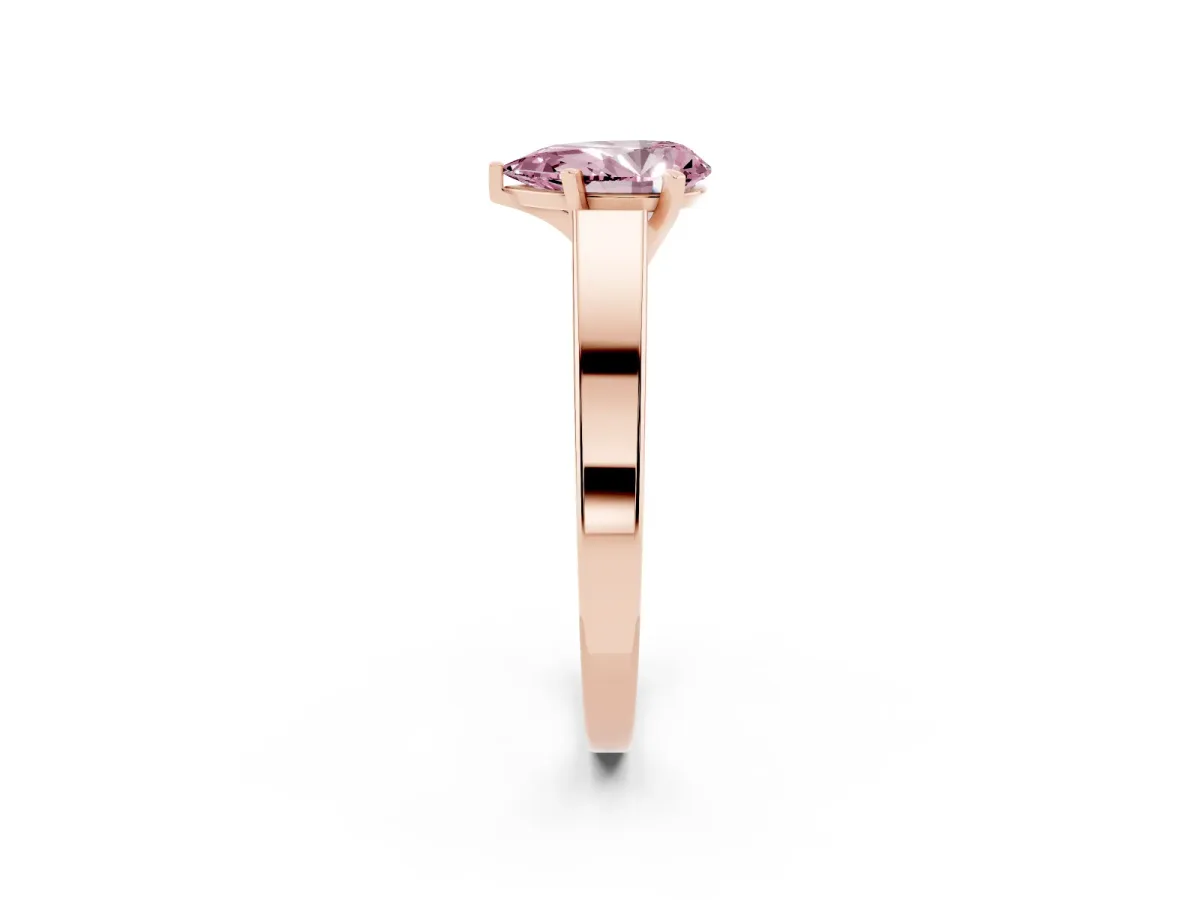 Fancy Pink Pear Cut Solitaire Engagement Ring with Four-Prong Setting and Tapered Band Rose gold