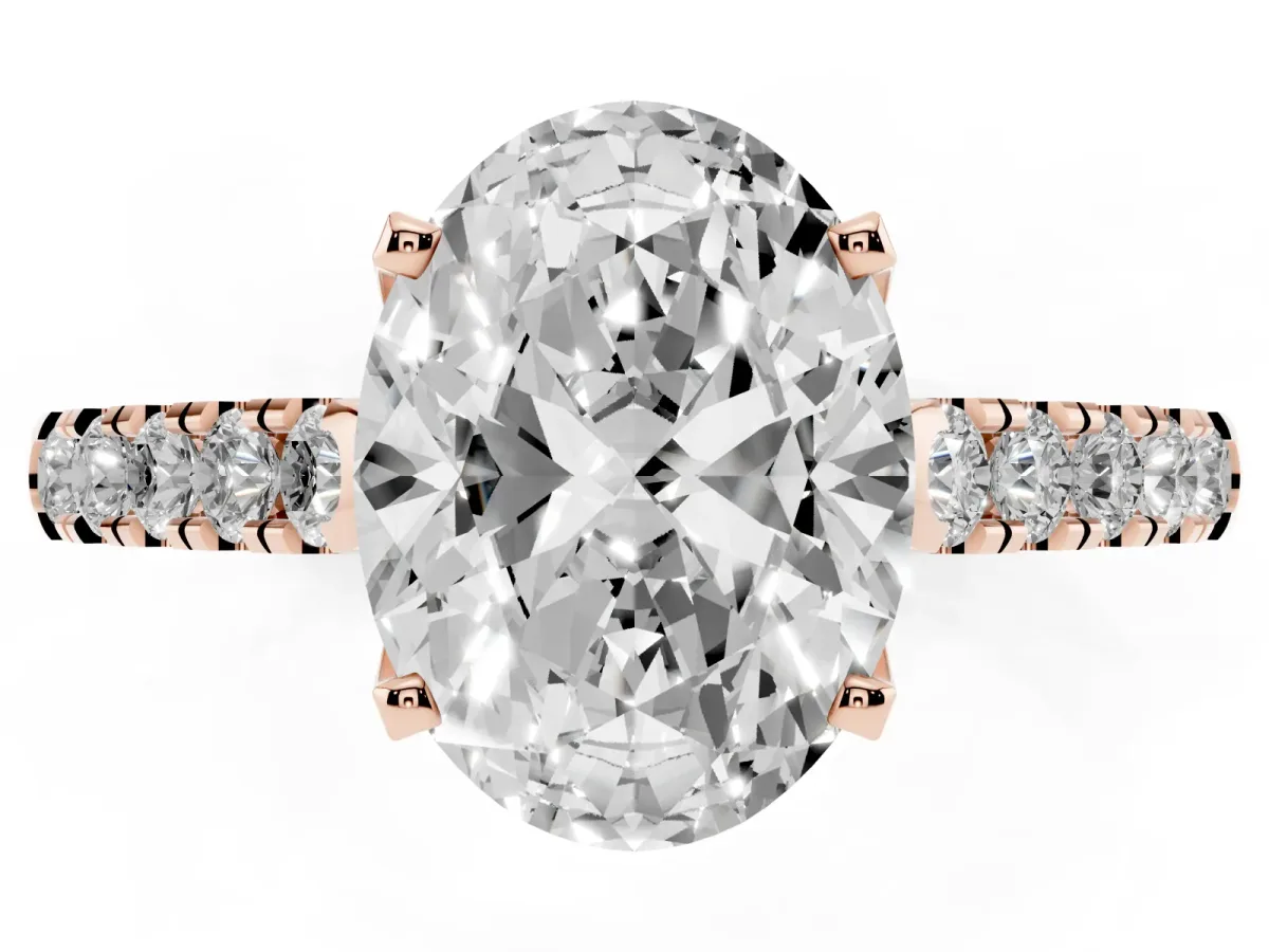 Oval Cut Diamond Pavé Band Solitaire Ring with Prong Setting Rose gold