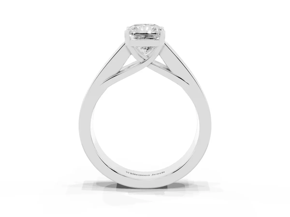 Radiant Cut Cut Channel Set Solitaire Ring with Four-Prong Setting Silver