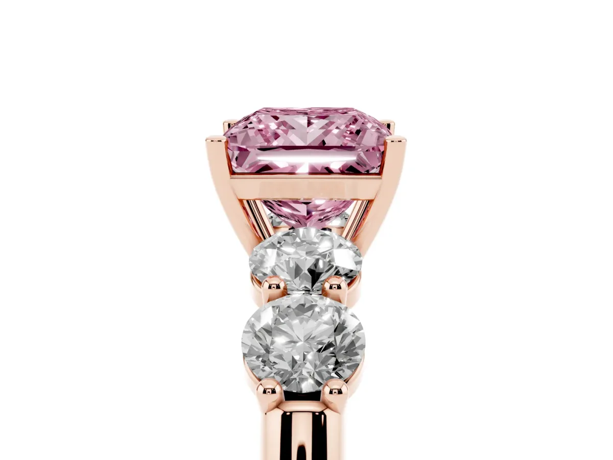Fancy Pink Princess Cut Cut Five-Stone Prong Set Diamond Ring with Classic Band Rose gold