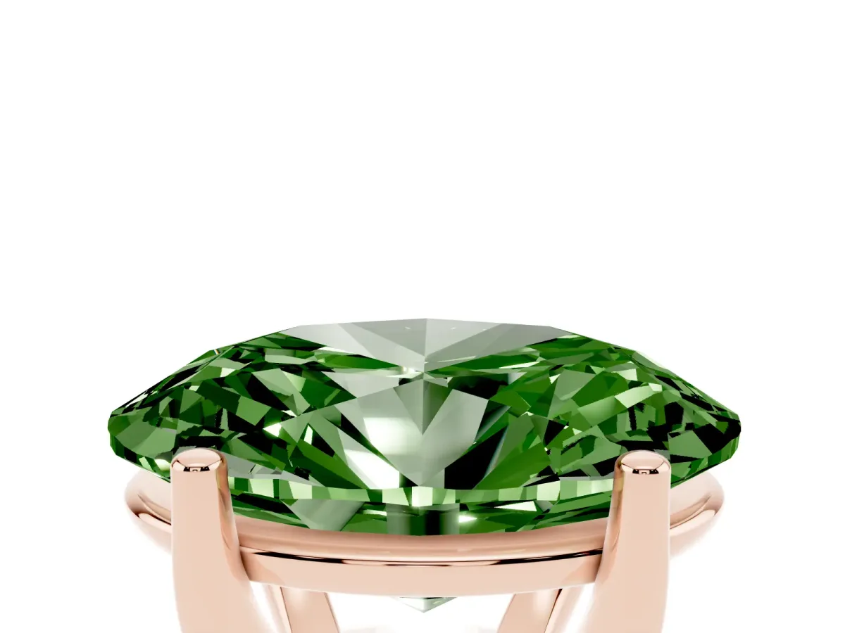 Fancy Green Oval Cut Cut Diamond Solitaire Engagement Ring with Tapered Plain Band and Four-Prong Setting Rose gold