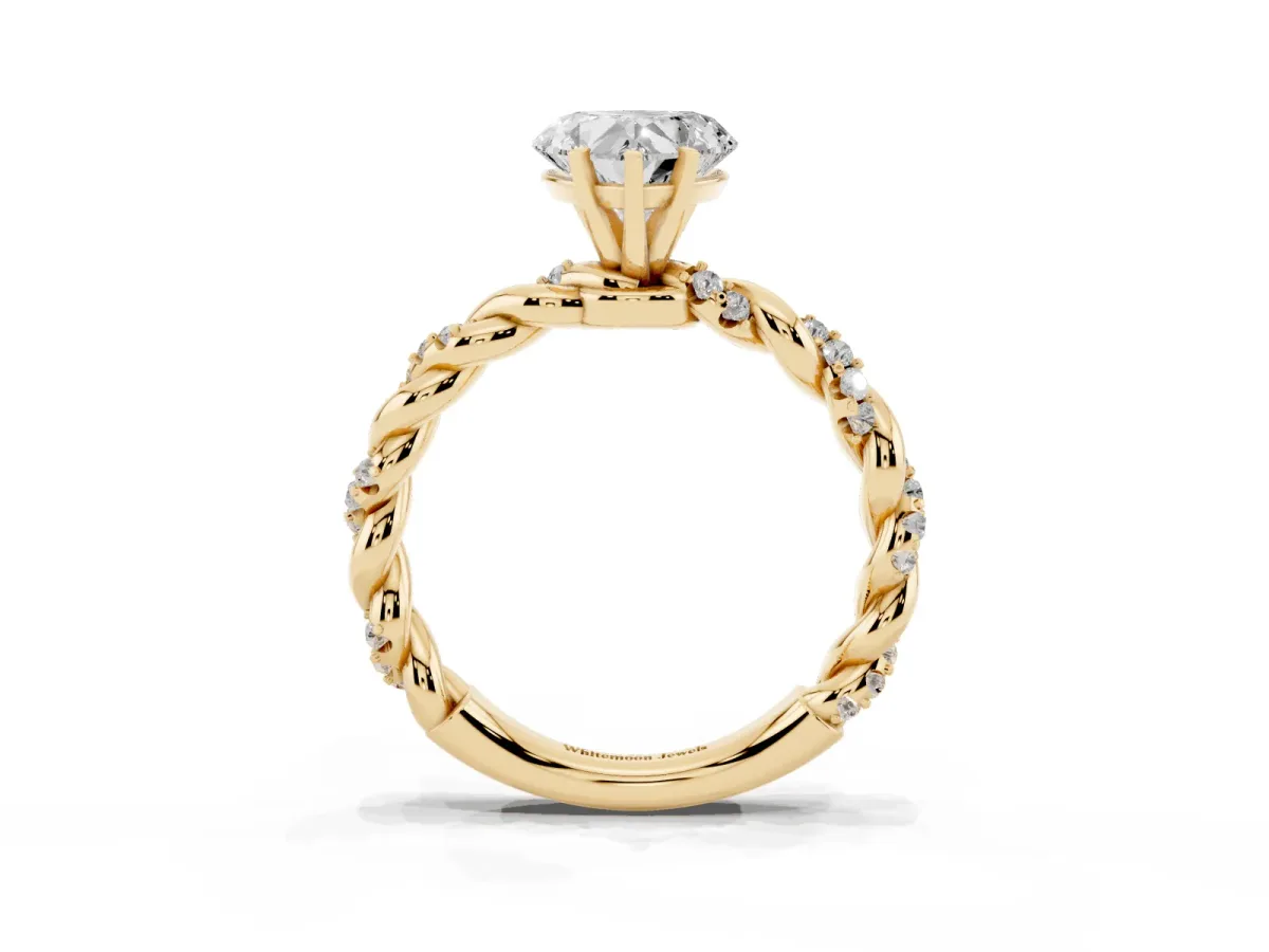 Heart Cut Diamond Solitaire Ring with Twisted Band and Pavé Accents Yellow gold