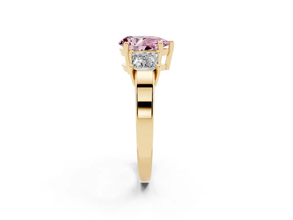 Fancy Pink Three-Stone Pear Cut Cut Solitaire Ring with Prong Setting Yellow gold