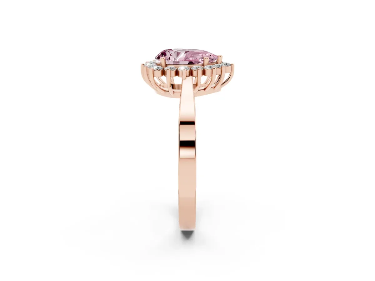 Fancy Pink Pear Cut Cut Diamond Halo Ring with Round Brilliant Halo and Solitaire Band Rose gold