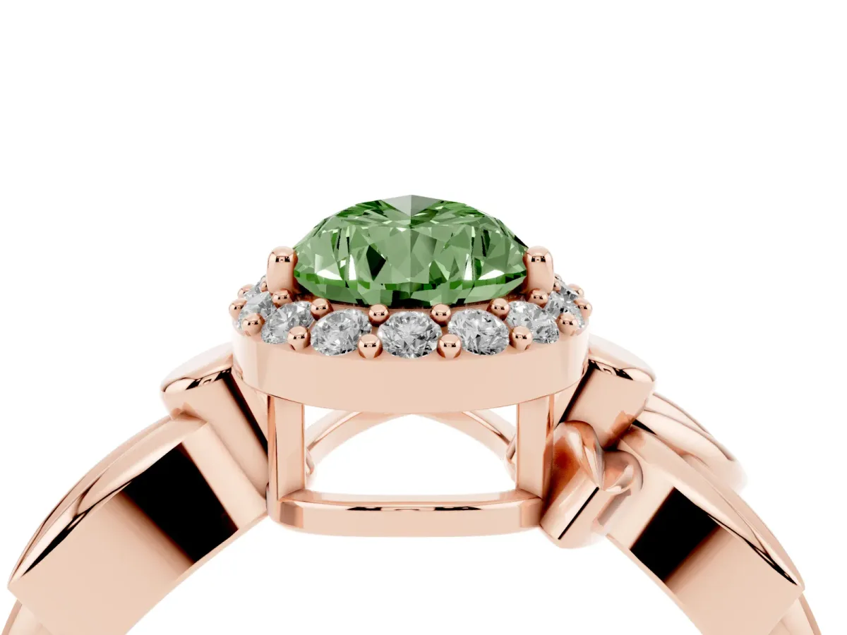Fancy Green Pear Cut Halo Diamond Floral Band with Four-Prong Setting Rose gold