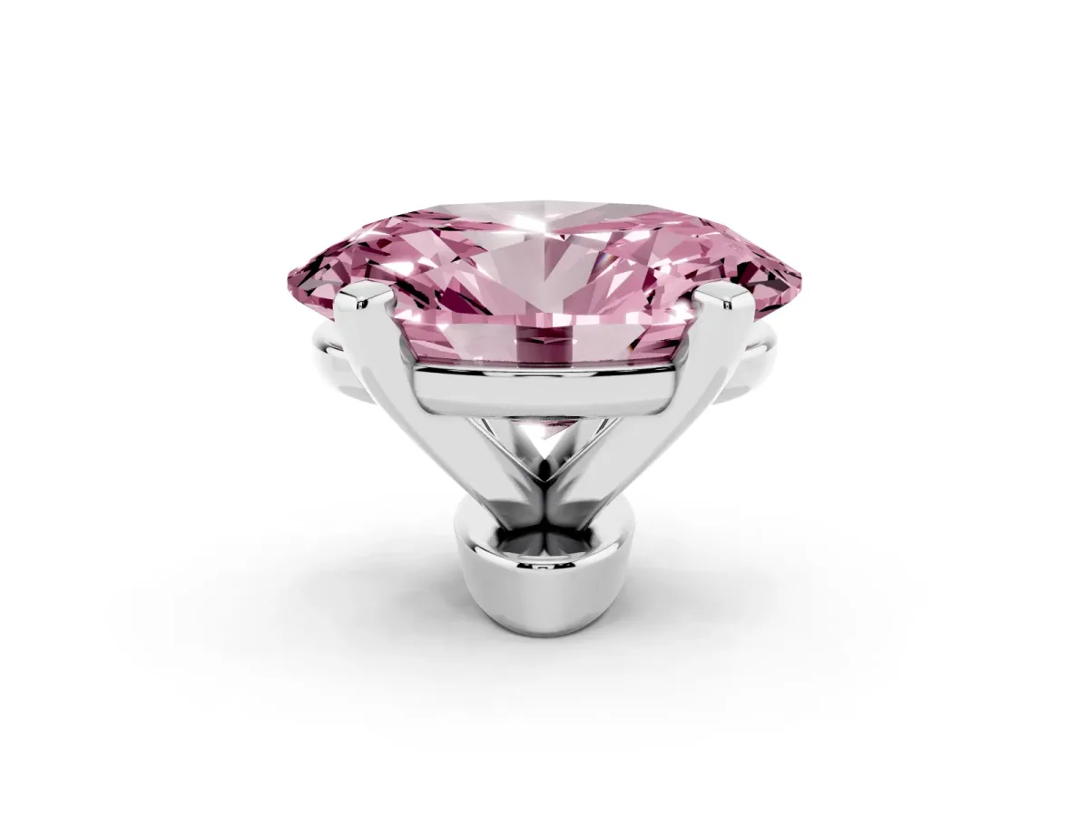 Fancy Pink Oval Cut Diamond Solitaire Ring with Prong Setting and Classic Band Platinum
