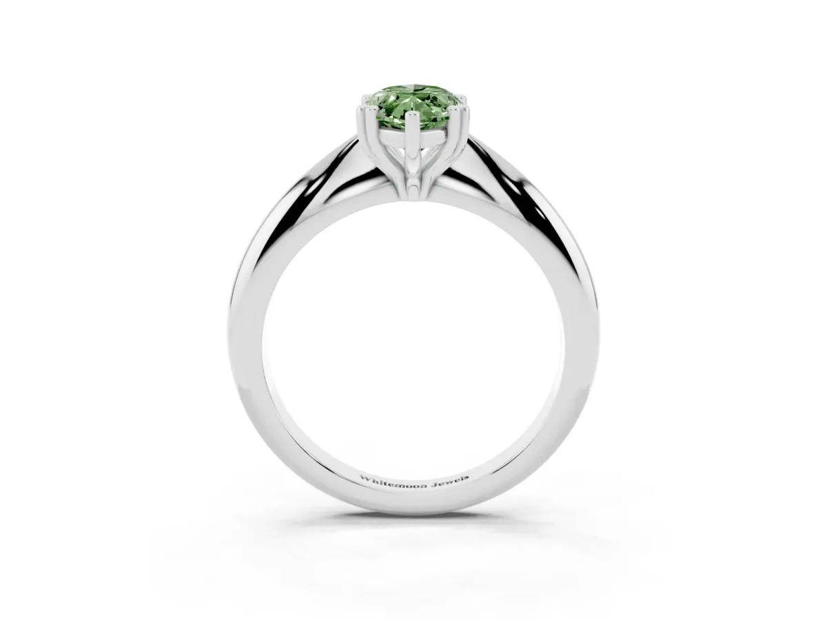 Fancy Green Marquise Cut Cut Solitaire Engagement Ring with Tapered Band and Four-Prong Setting Platinum