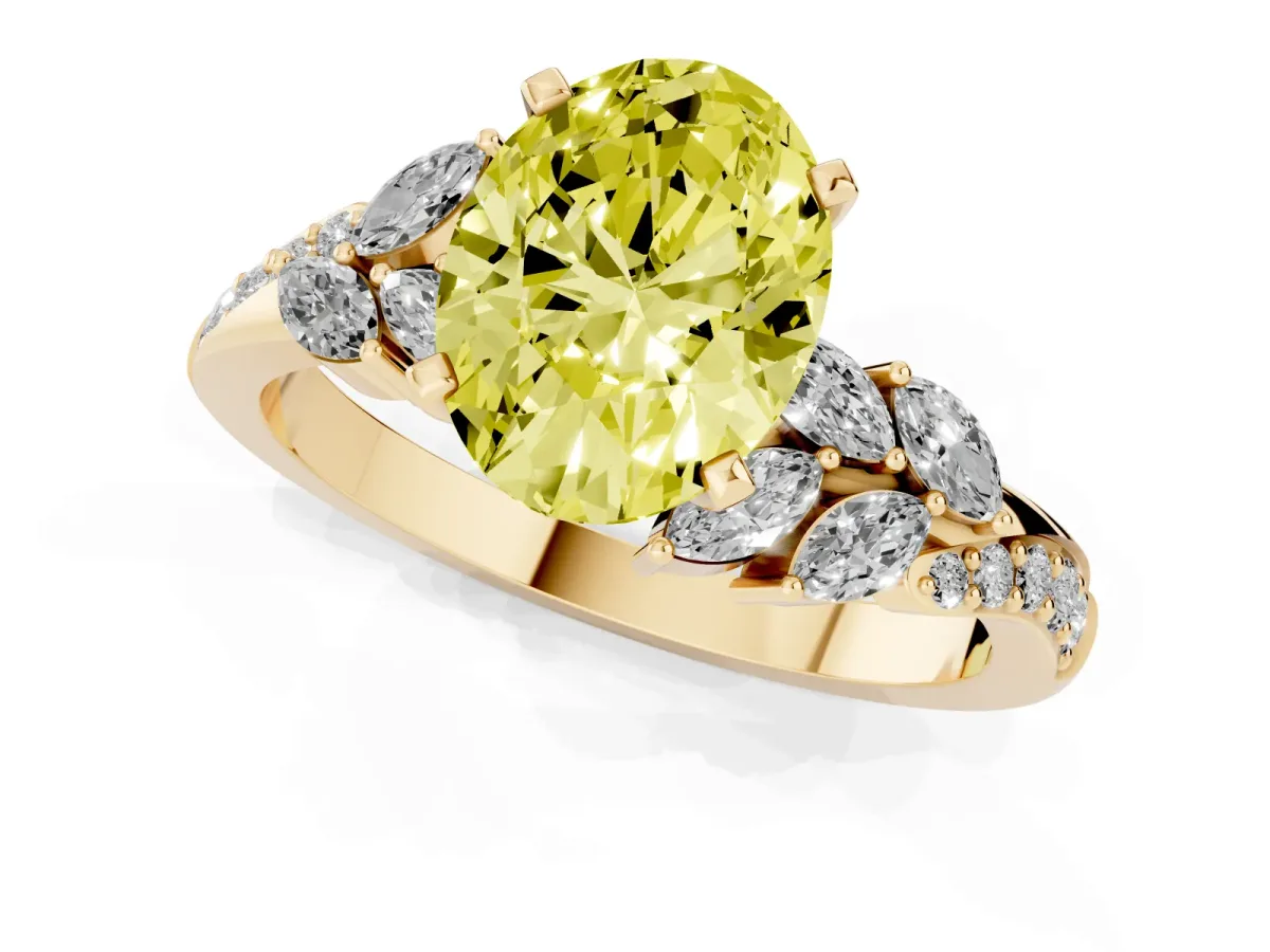 Fancy Yellow Oval Cut Solitaire Marquise Twist Band with Six-Prong Setting Yellow gold