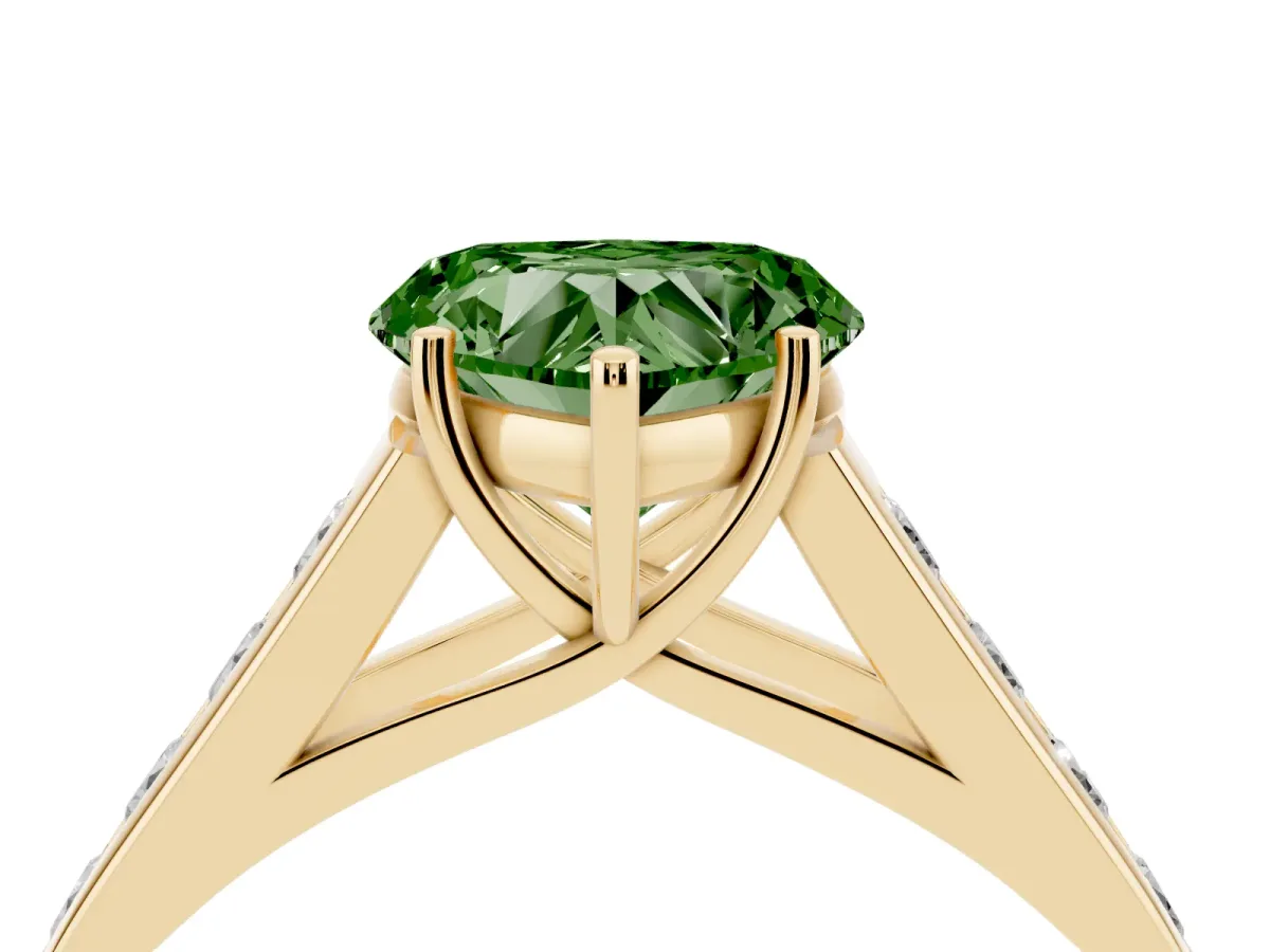 Fancy Green Heart Cut Brilliant Channel-Set Solitaire Ring with Four-Prong Setting Yellow gold
