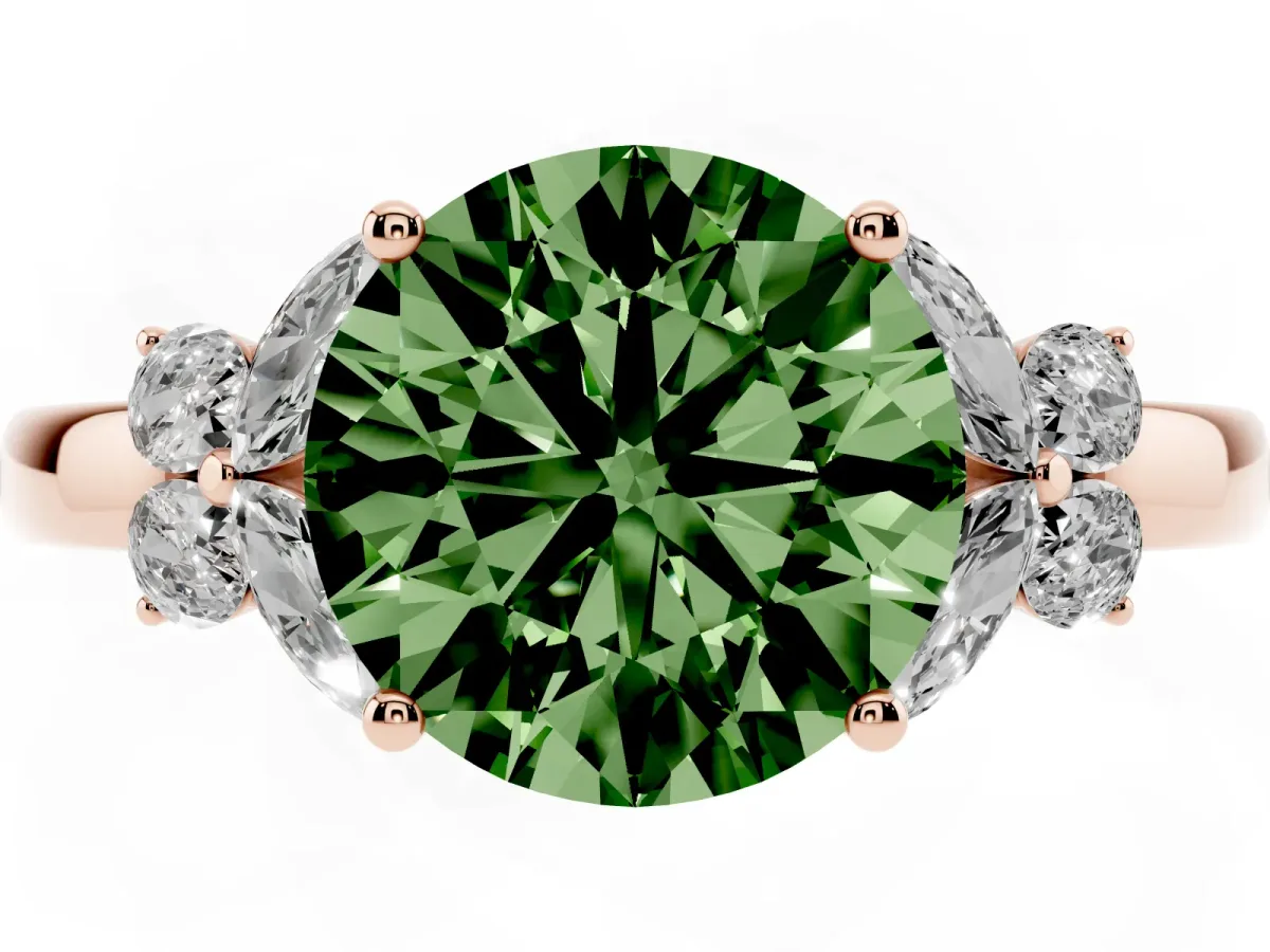 Fancy Green Round Cut Cut Solitaire Floral Diamond Ring with Four-Prong Setting Rose gold