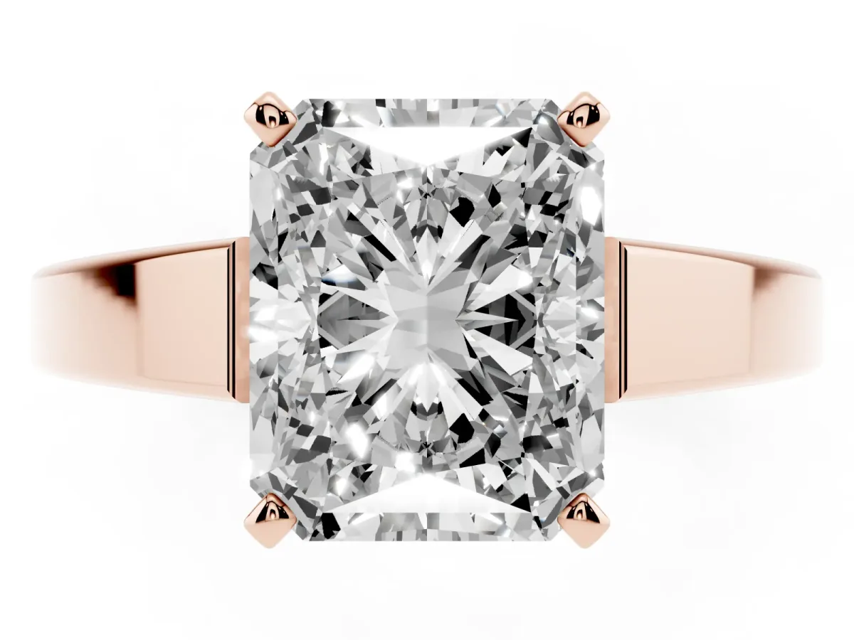 Radiant Cut Solitaire Engagement Ring with Four-Prong Setting and Tapered Band Rose gold