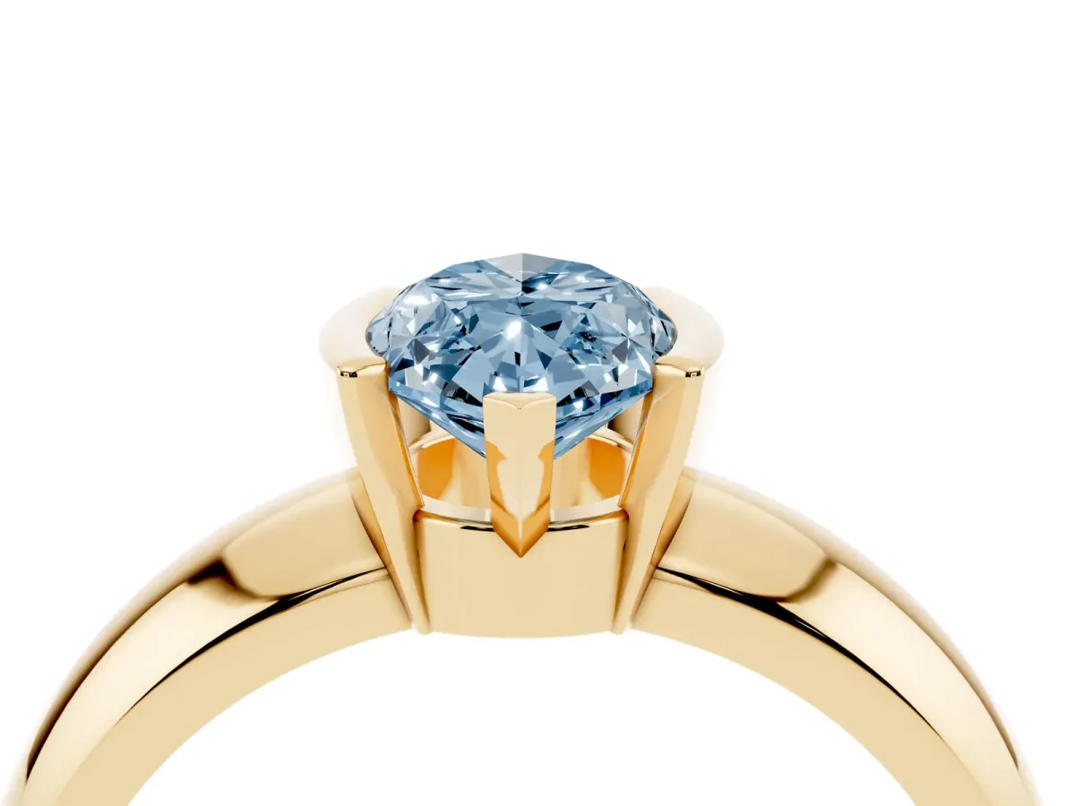 Fancy Blue Marquise Cut Solitaire Tension Set Diamond Ring with Wide Band Yellow gold
