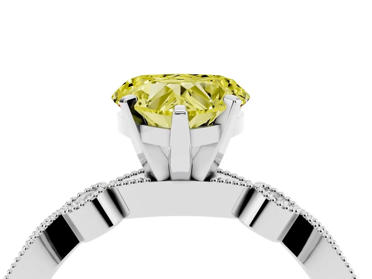 Fancy Yellow Heart Cut Milgrain Bezel Diamond Engagement Ring with Solitaire Prong Setting Silver
