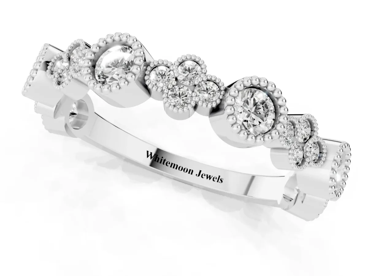 Milgrain Bezel Set Round Diamond Cluster Eternity Band Platinum