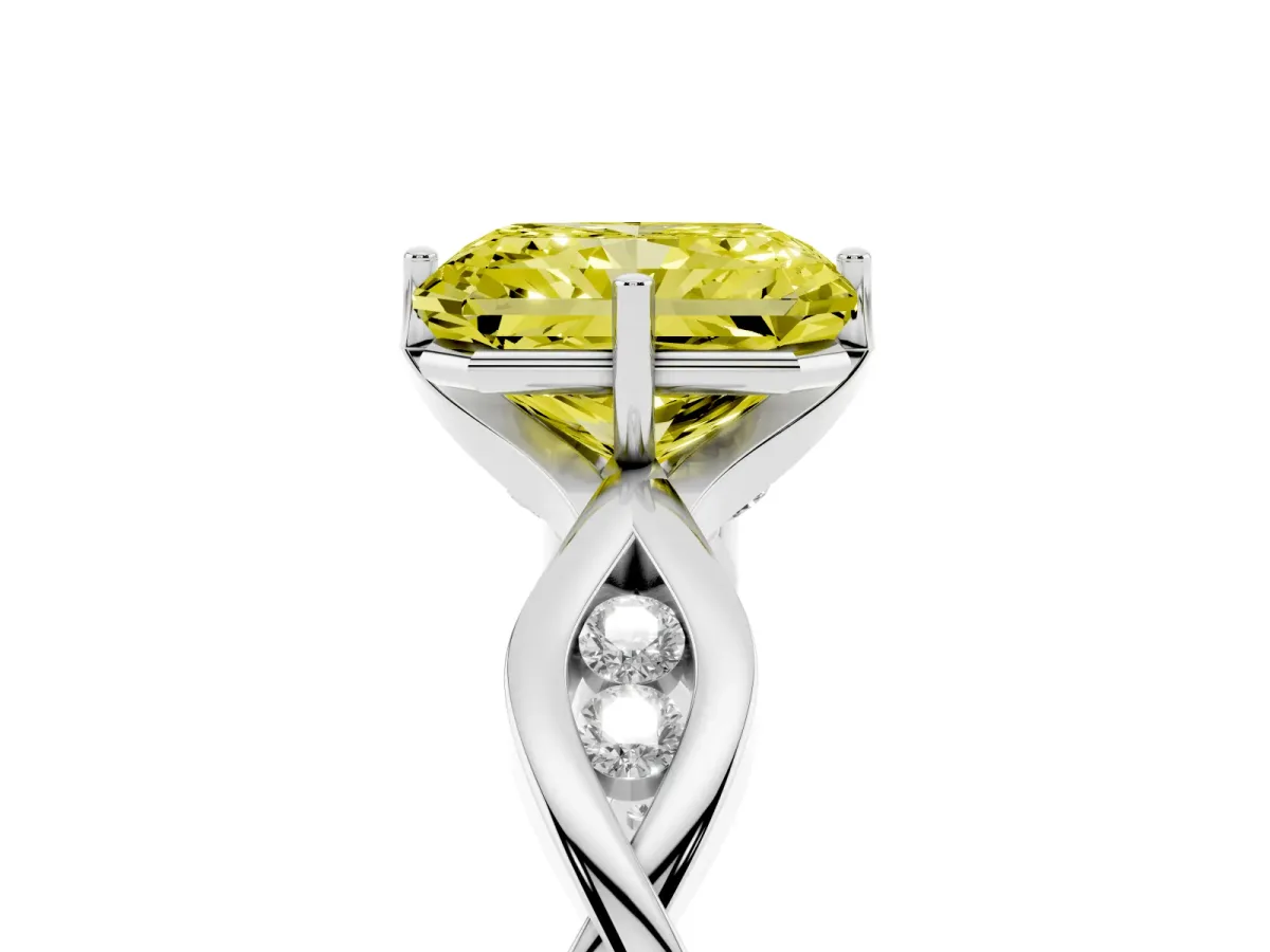 Fancy Yellow Radiant Cut Solitaire Twist Band with Leaf Prong Setting Silver