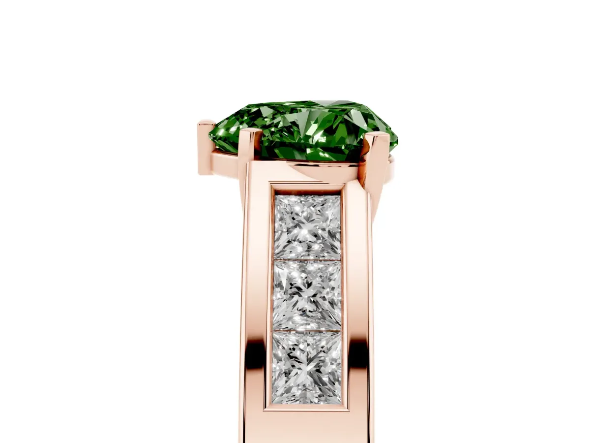 Fancy Green Heart Cut Cut Channel Set Solitaire Ring with Four-Prong Setting Rose gold