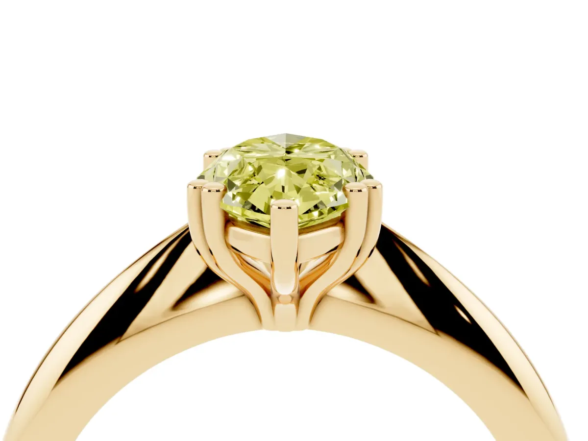 Fancy Yellow Marquise Cut Cut Solitaire Engagement Ring with Tapered Band and Four-Prong Setting Yellow gold