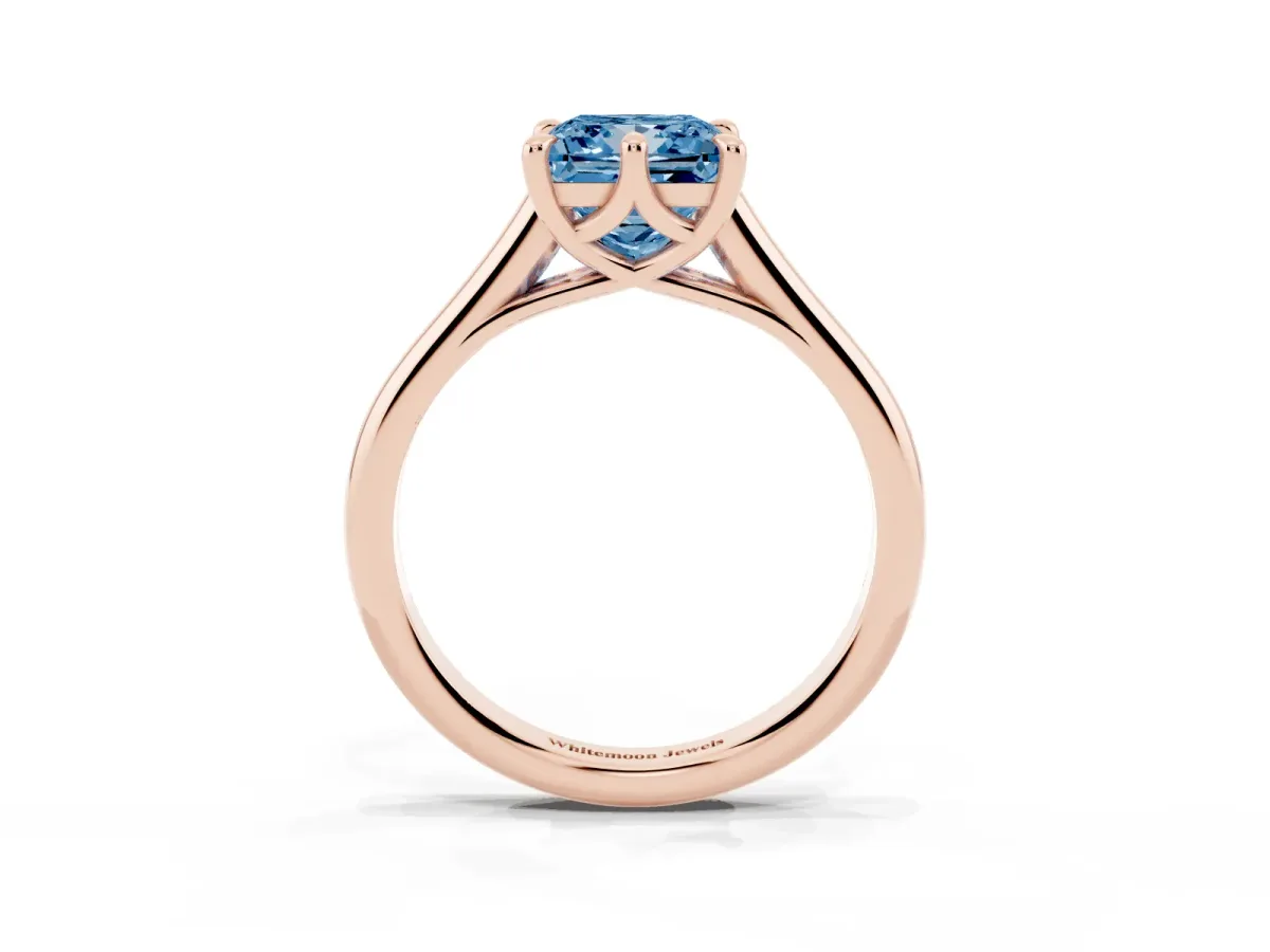 Fancy Blue Princess Cut Solitaire Engagement Ring with Six-Prong Setting and Classic Band Rose gold