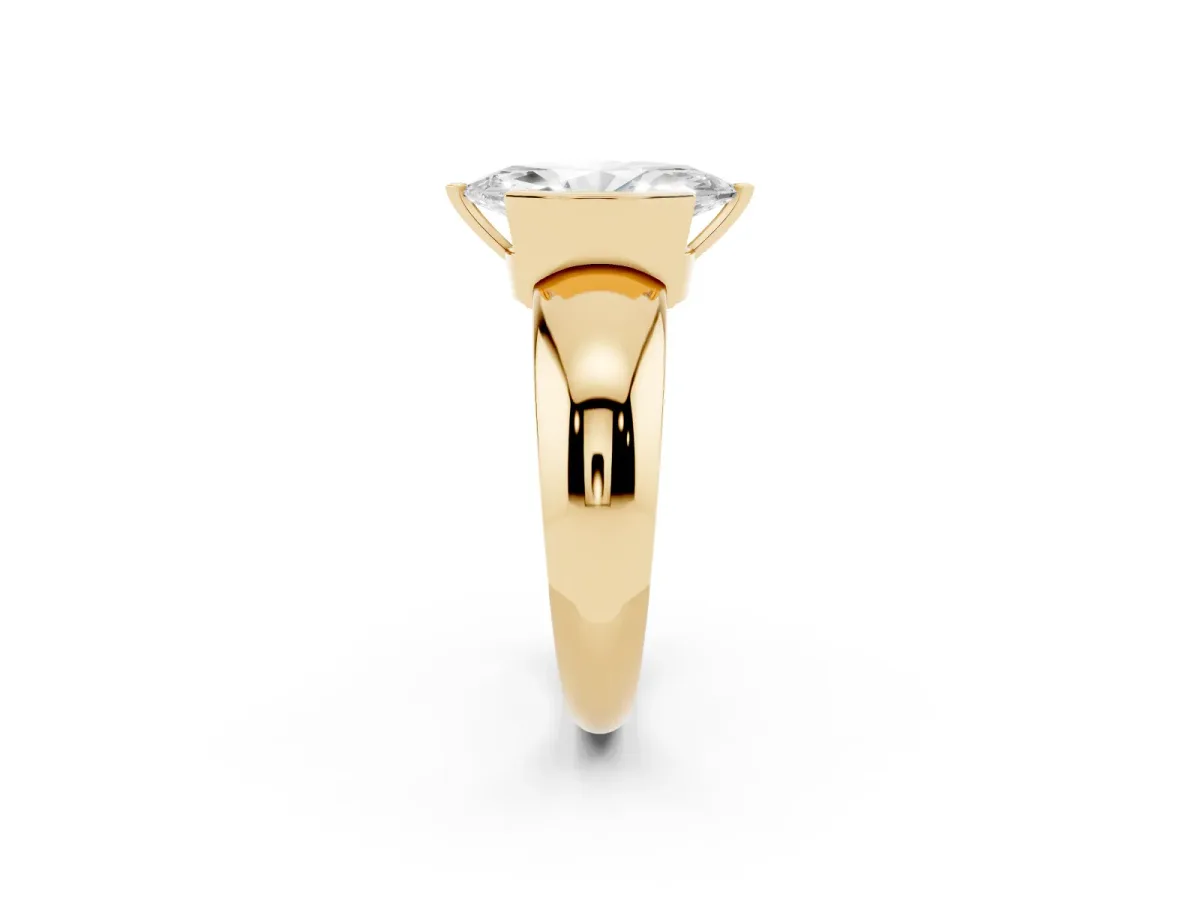 Marquise Cut Solitaire Tension Set Diamond Ring with Wide Band Yellow gold