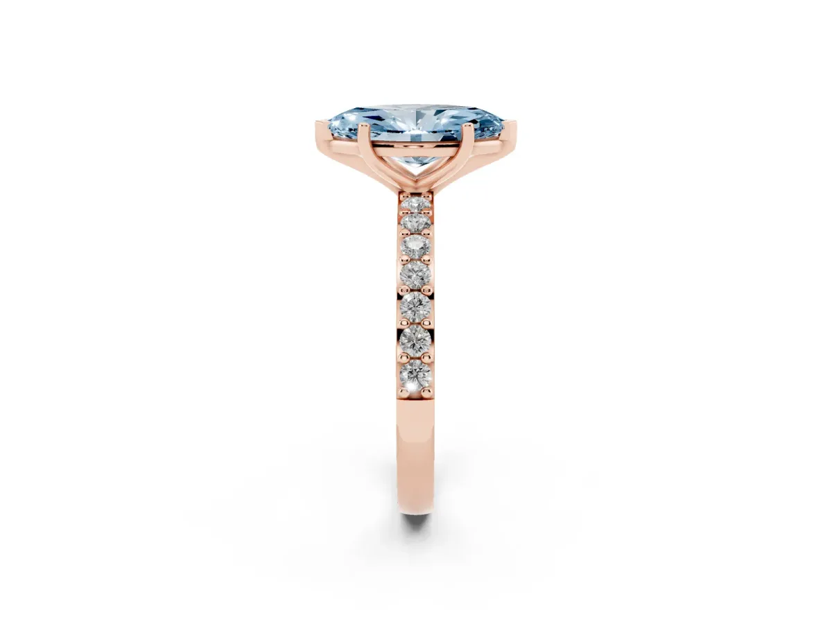 Fancy Blue Marquise Cut Cut Diamond Solitaire with Pave Band and Four-Prong Setting Rose gold