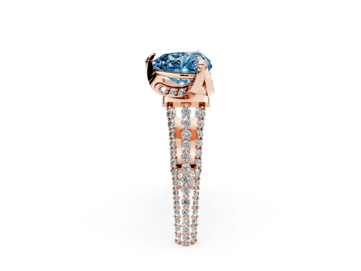 Fancy Blue Heart Cut Solitaire Pave Split Shank Ring with Four-Prong Setting Rose gold