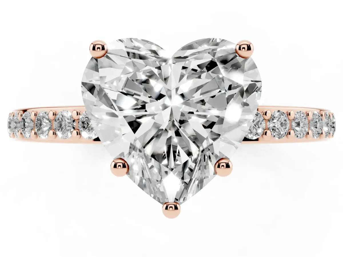 Heart Cut Cut Diamond Pavé Band Ring with Four-Prong Setting Rose gold