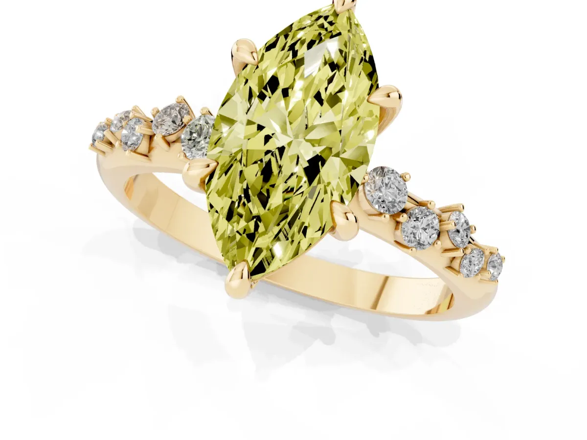 Fancy Yellow Marquise Cut Cut Diamond Vine Band with Four-Prong Setting Yellow gold