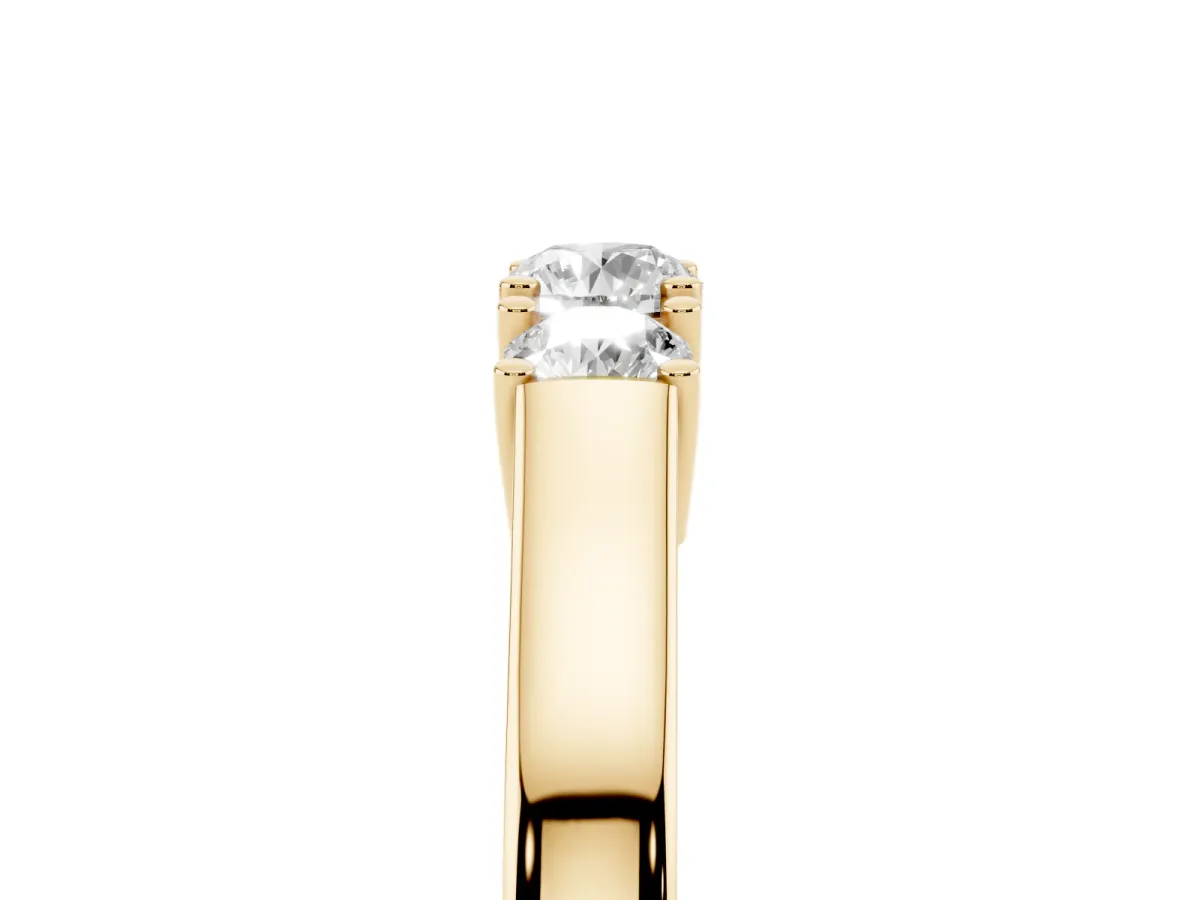 Three-Stone Round Cut Diamond Channel Set Band with Prong Setting Yellow gold