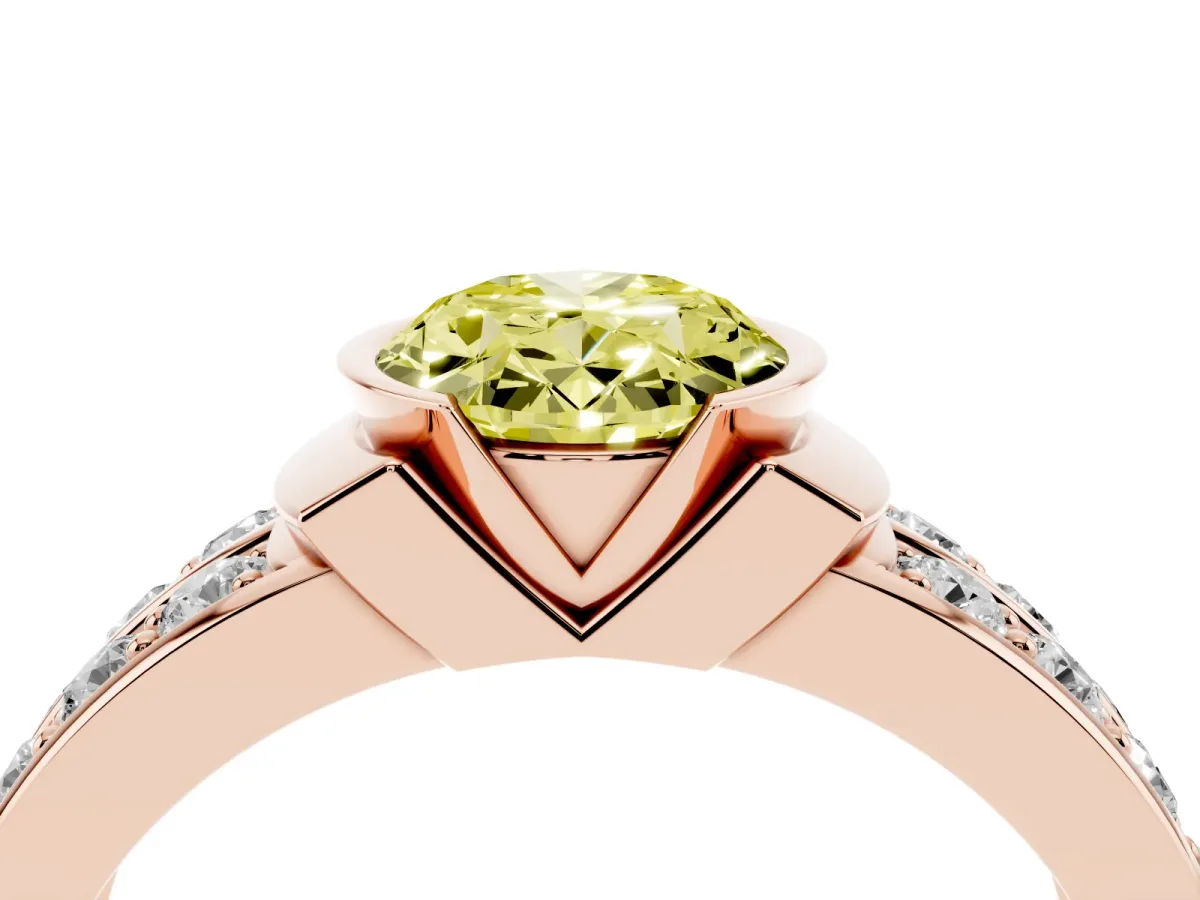 Fancy Yellow Oval Cut Brilliant Diamond Channel Set Wide Band Ring with Bezel Setting Rose gold