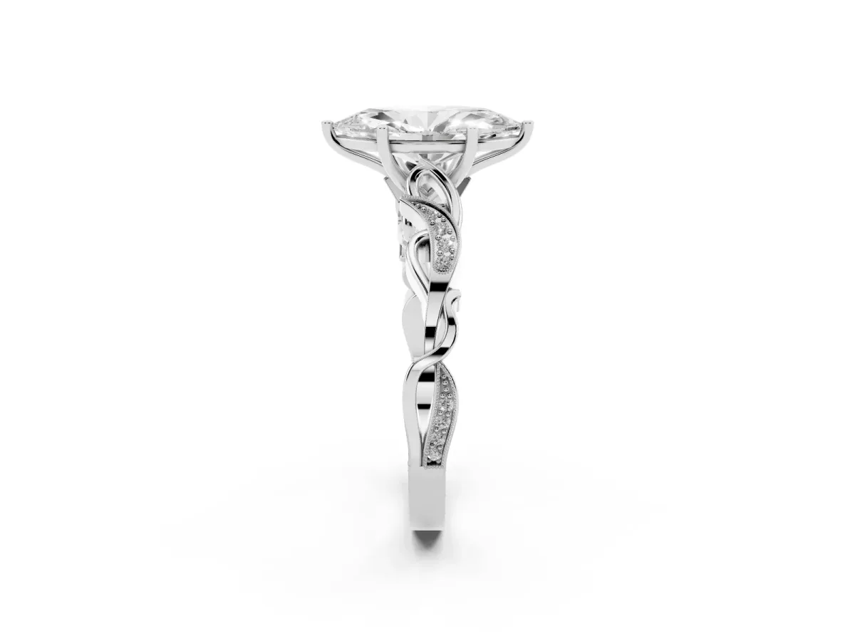 Marquise Cut Solitaire Vine Band with Milgrain Prong Setting Platinum