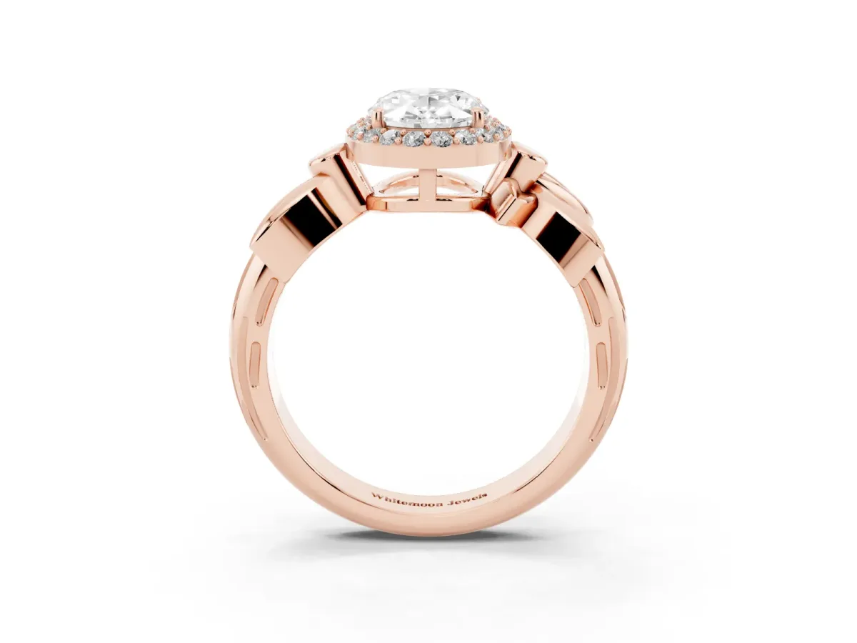 Oval Cut Halo Diamond Floral Band with Four-Prong Setting Rose gold