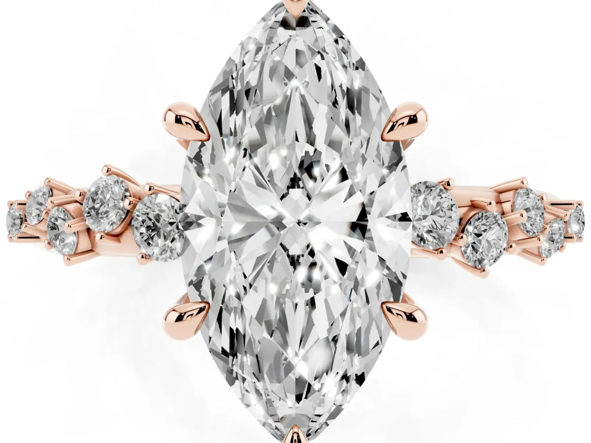 Marquise Cut Cut Diamond Vine Band with Four-Prong Setting Rose gold