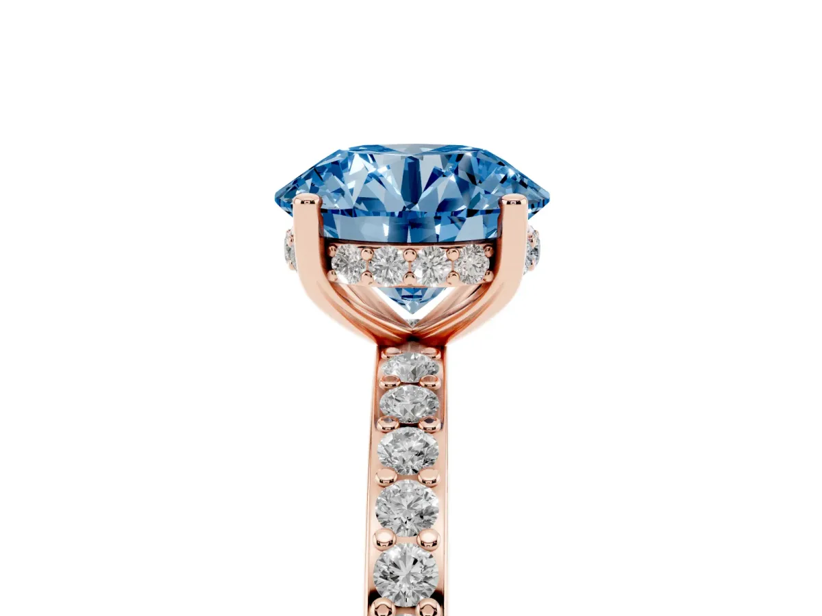 Fancy Blue Round Cut Cut Diamond Pavé Band Ring with Four-Prong Setting Rose gold