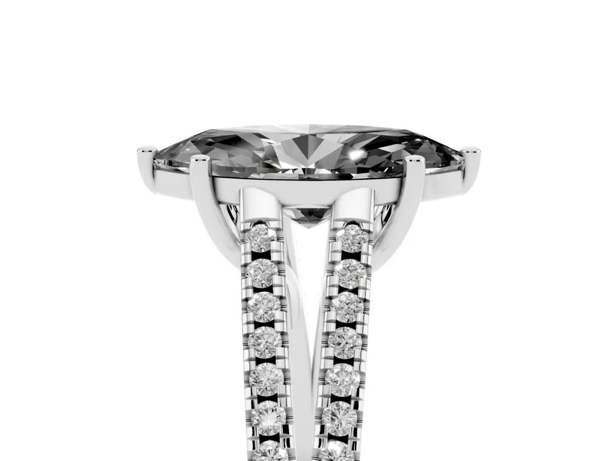Fancy Black Marquise Cut Diamond Solitaire Engagement Ring with Split Shank Pavé Band Silver