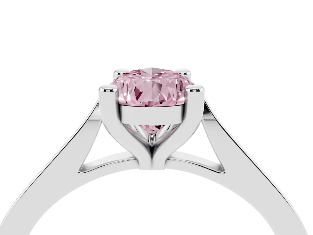 Fancy Pink Pear Cut Solitaire Diamond Ring with Four-Prong Setting and Tapered Band Platinum