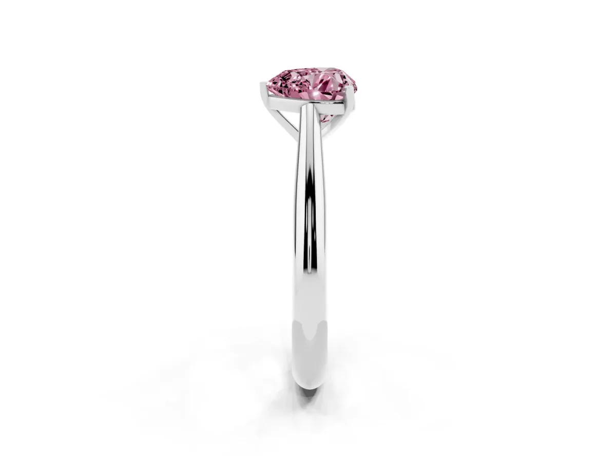 Fancy Pink Heart Cut Diamond Solitaire Engagement Ring with Cathedral Setting and Four-Prong Mount Silver
