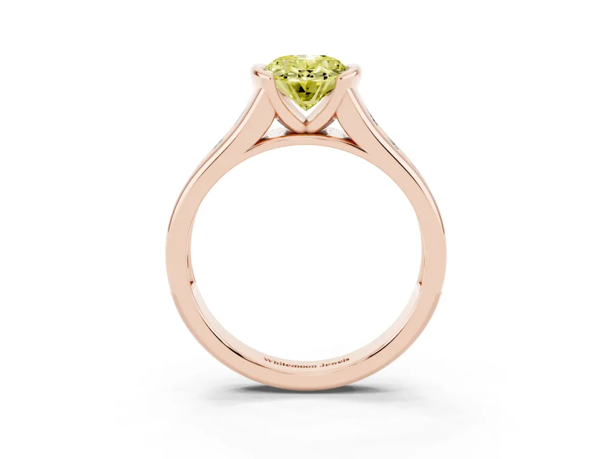 Fancy Yellow Oval Cut Solitaire Bezel-Set Diamond Ring with Channel-Set Band Rose gold