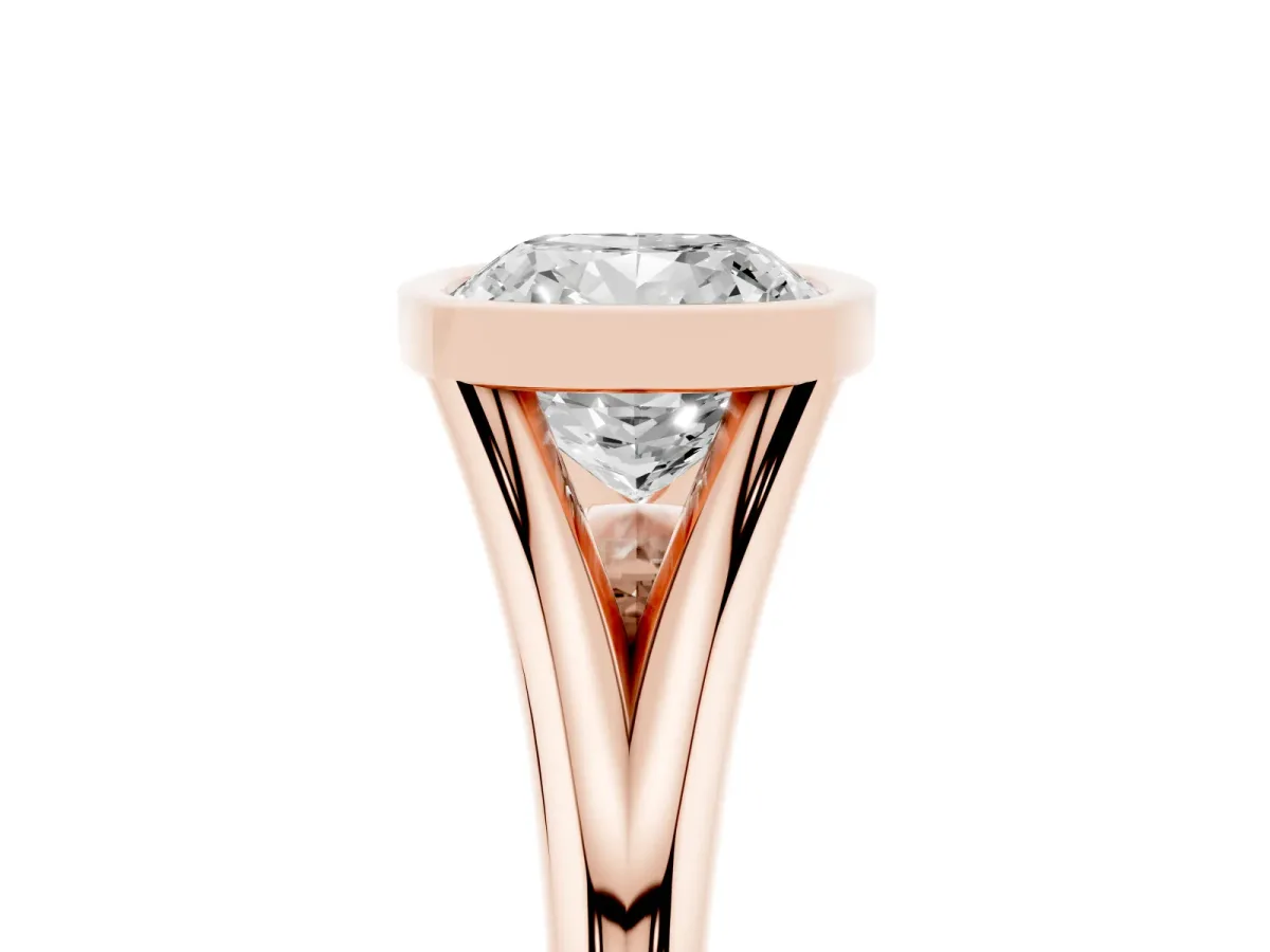Bezel Set Cushion Cut Cut Solitaire Ring with Tapered Band Rose gold