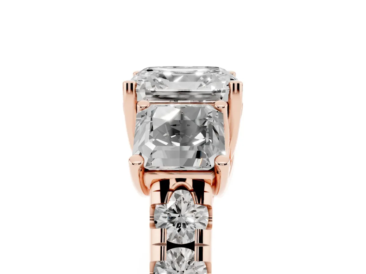 Three-Stone Asscher Cut Diamond Pavé Band with Prong Setting Rose gold